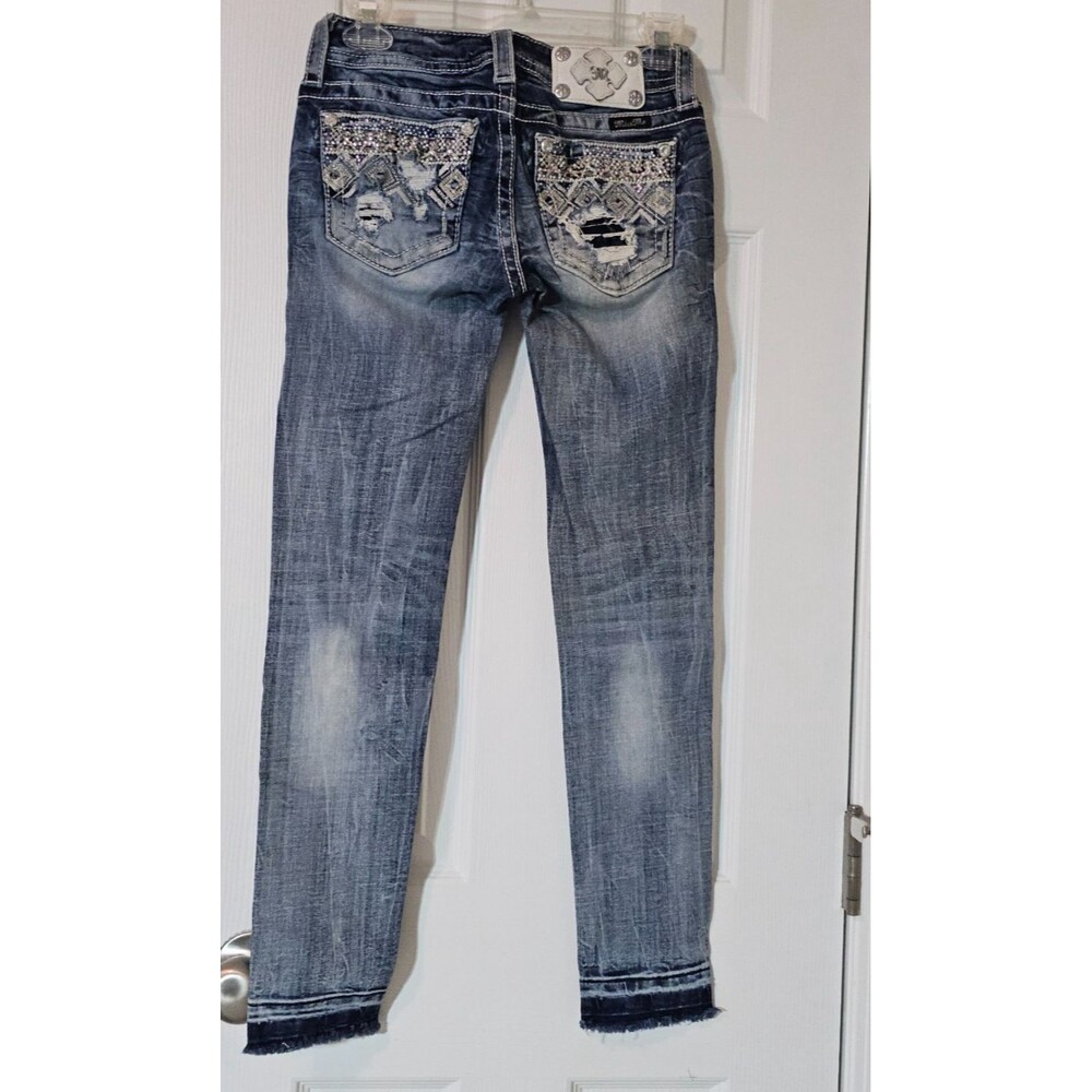 Miss Me Signature Ankle Skinny Jeans Womens 24x28.5 Distressed Stretch JE8600AK2